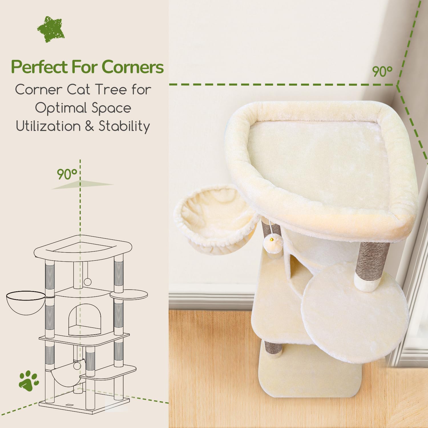 Cat tree with large platform and hammock — 3