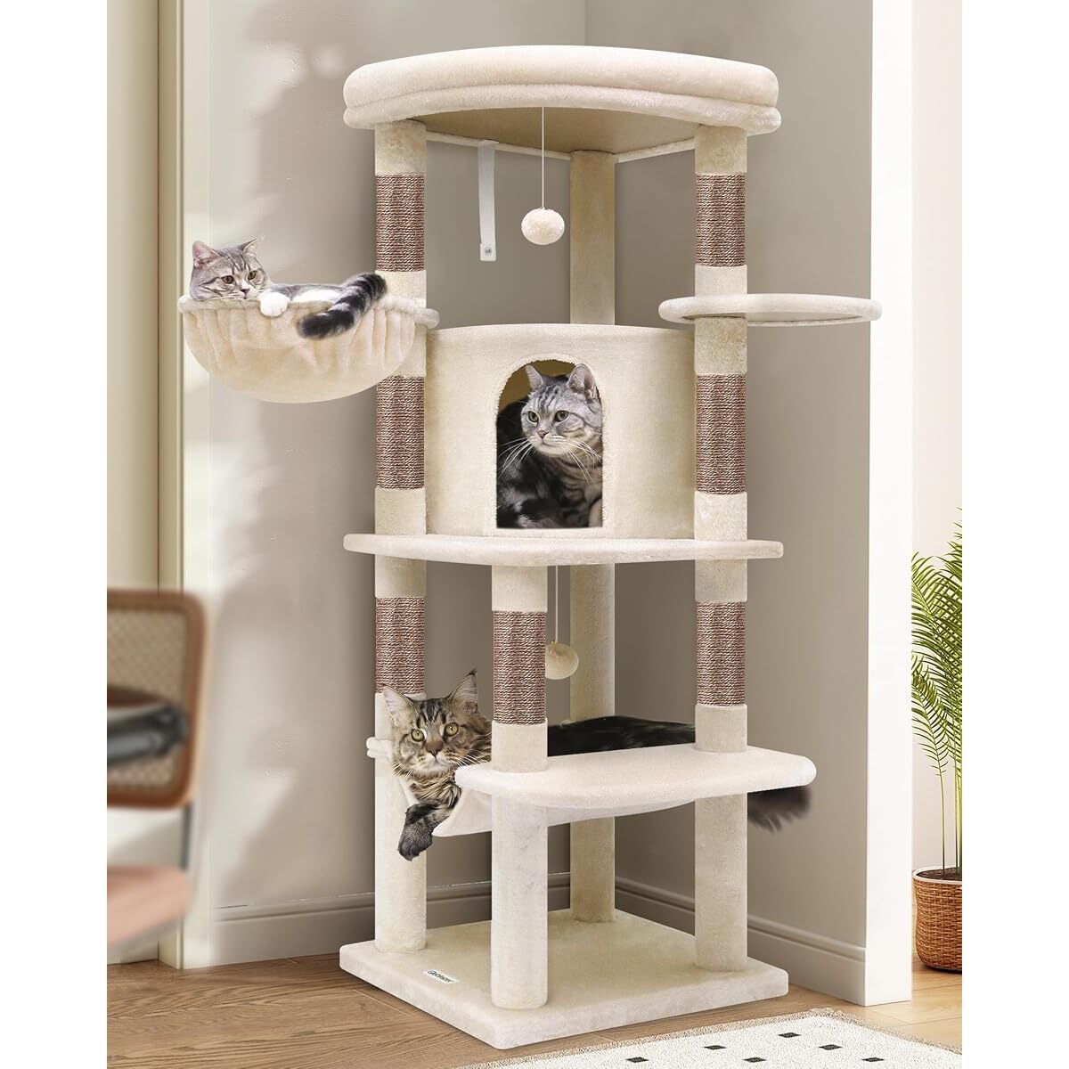 Cat tree with large platform and hammock