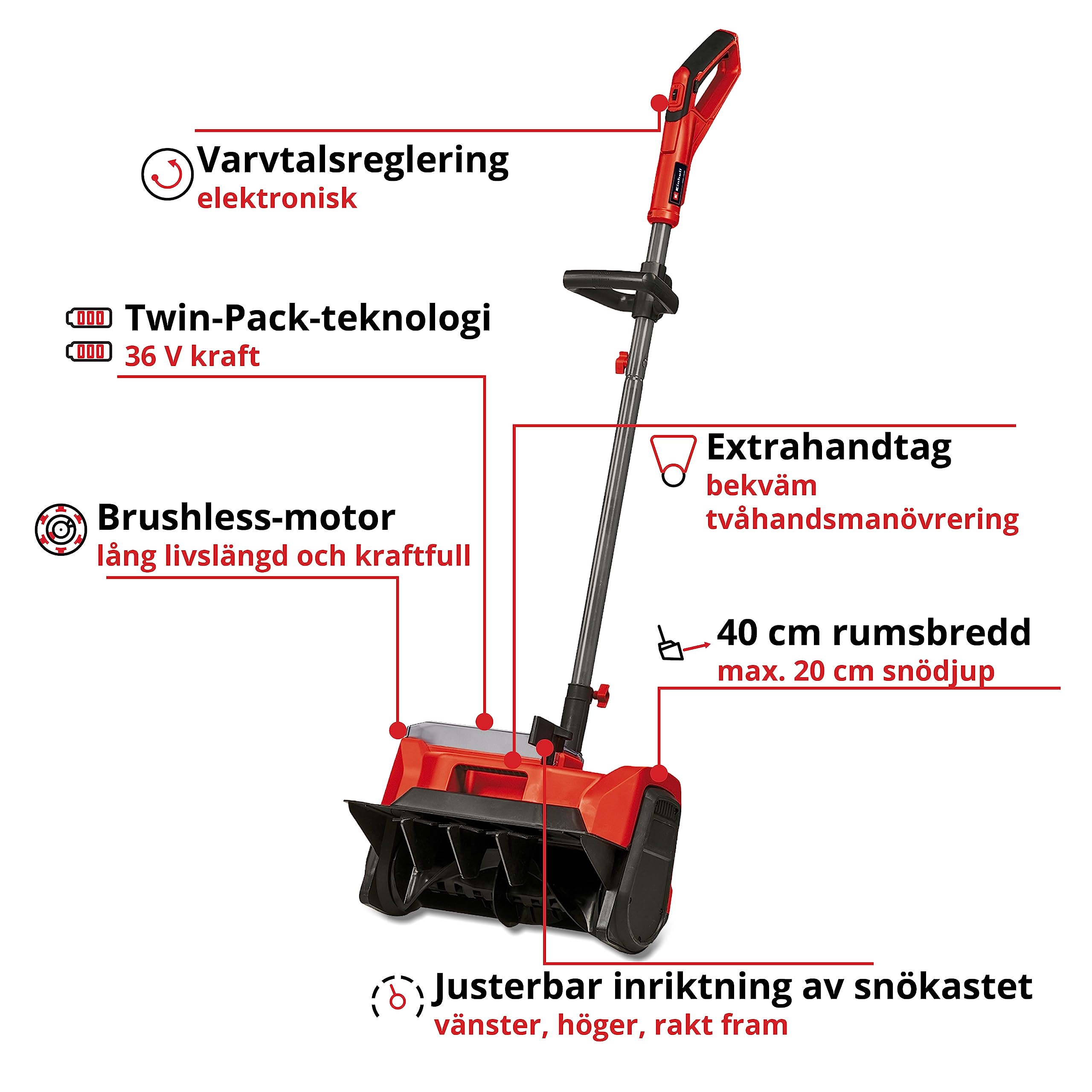 Cordless snow blower 36 V (tool only) — 2
