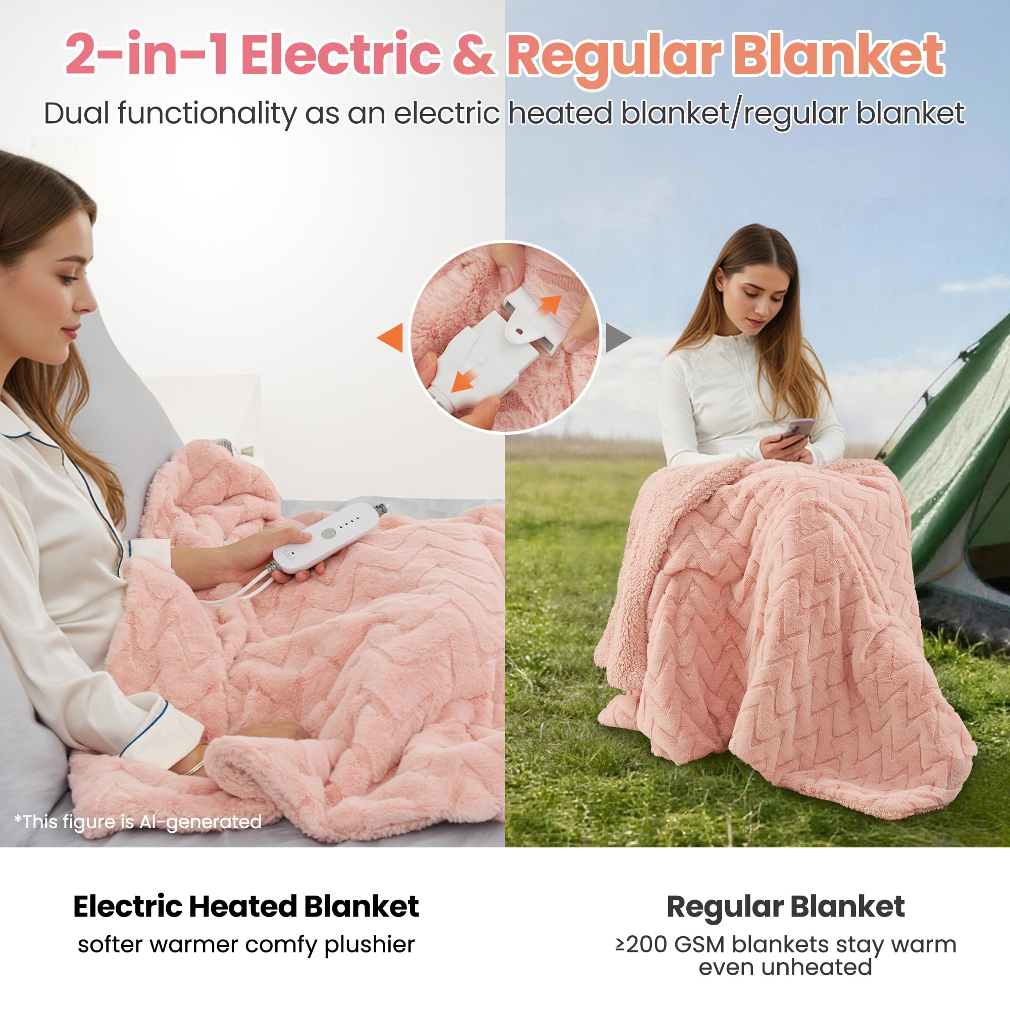 Fleece & sherpa heated blanket 130 × 180 cm — 5