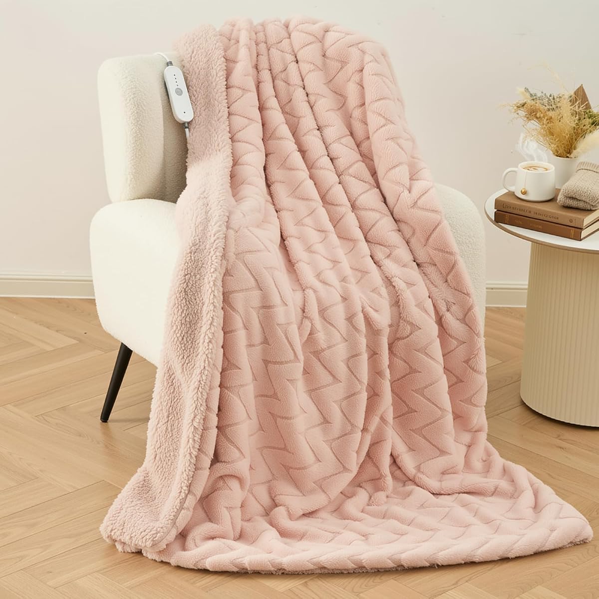 Fleece & sherpa heated blanket 130 × 180 cm