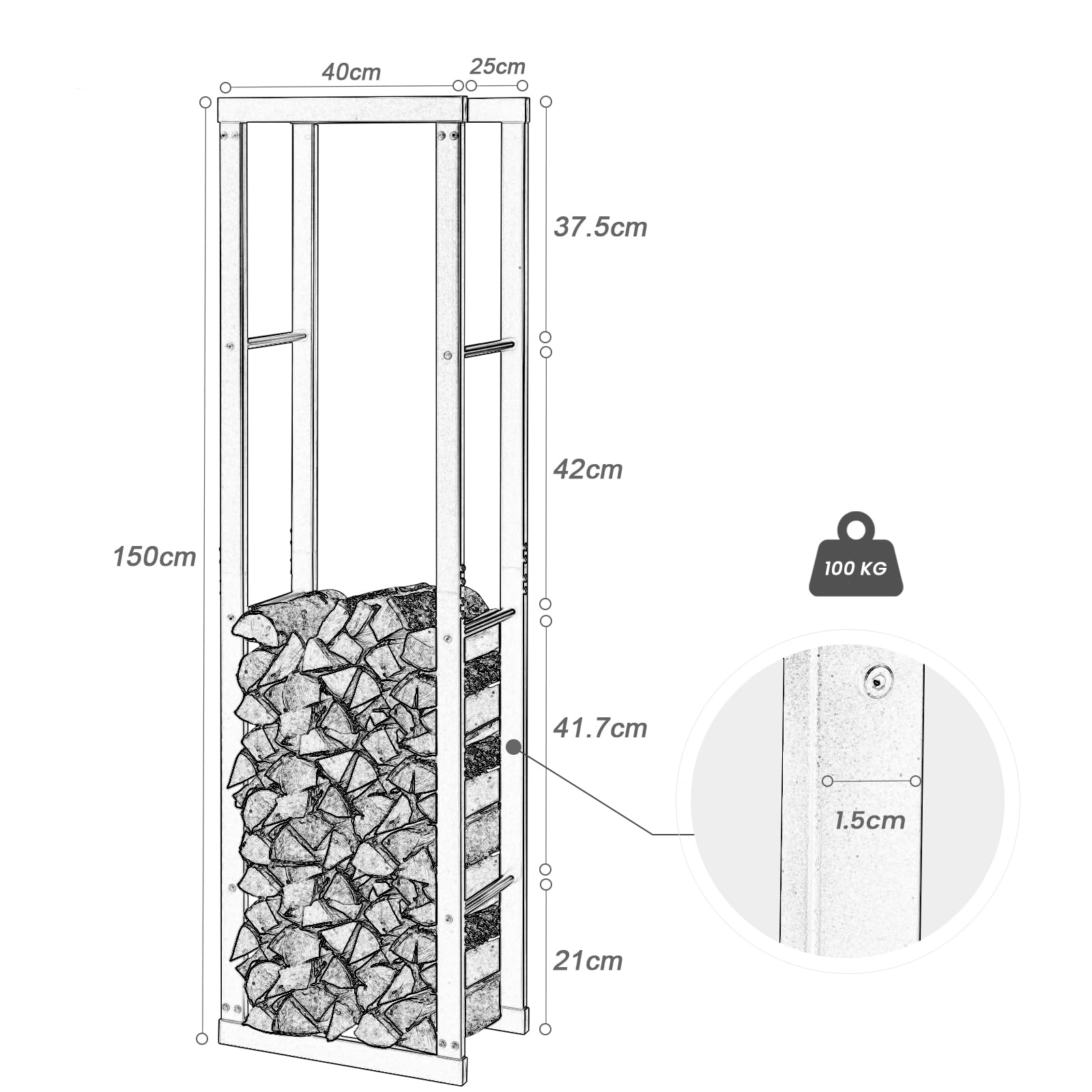 Log rack 150 × 40 cm – indoor & outdoor — 3