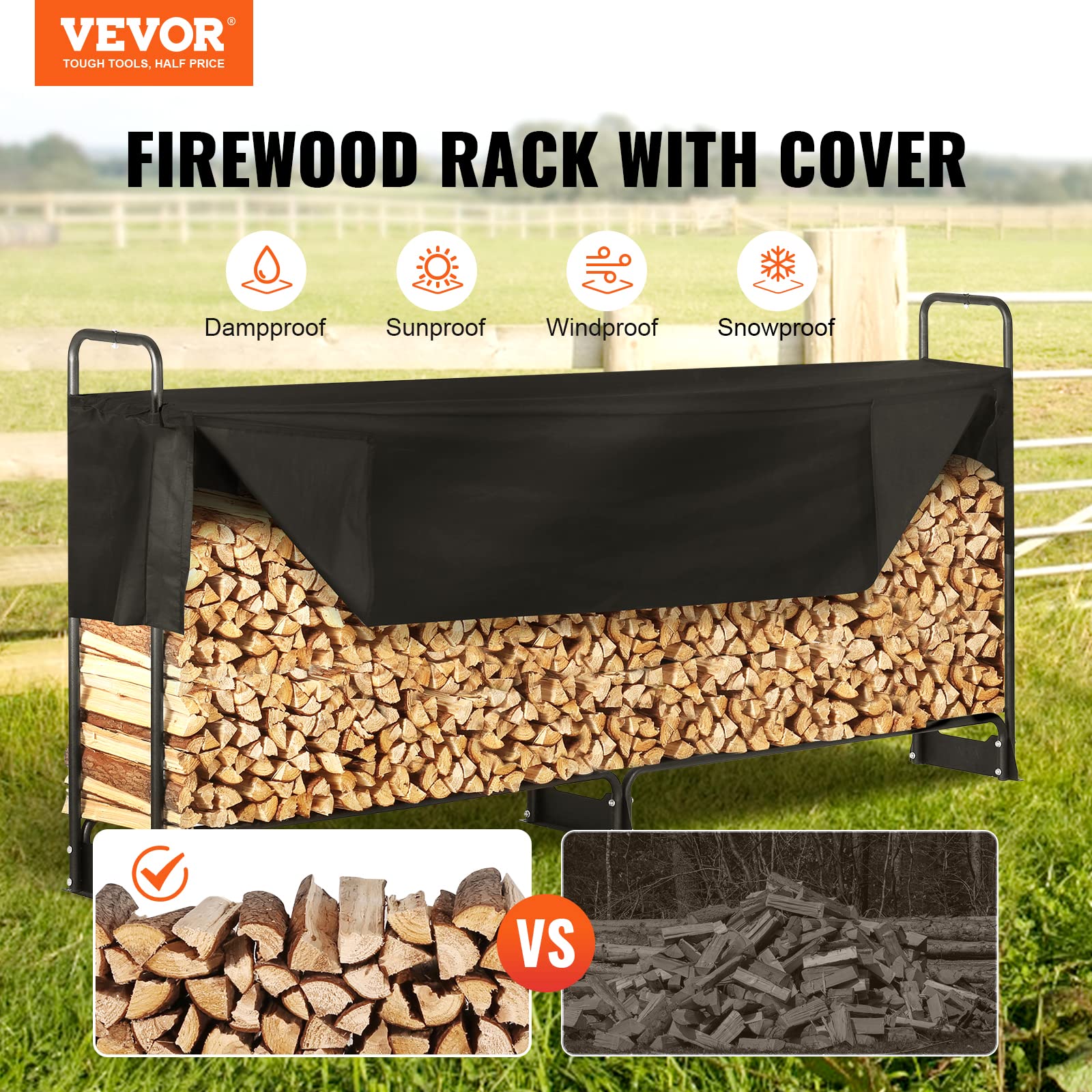 XL firewood rack 260 cm with cover — 2
