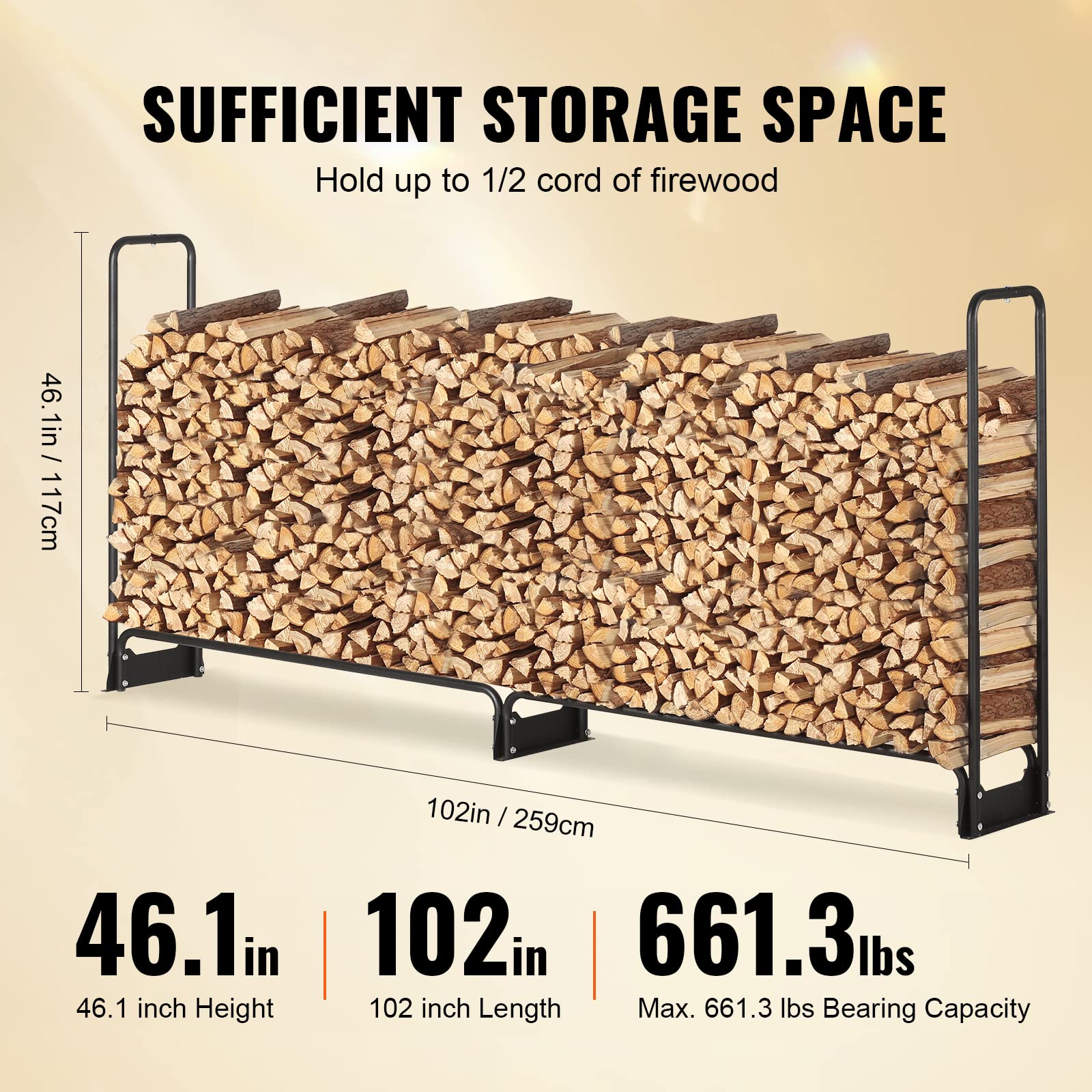 XL firewood rack 260 cm with cover — 3